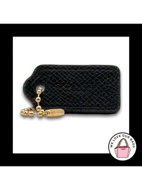 COACH HANG TAG Bag Charm Keychain Fob New York Black Crossgrain Leather Brass